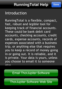 RunningTotal main help screen